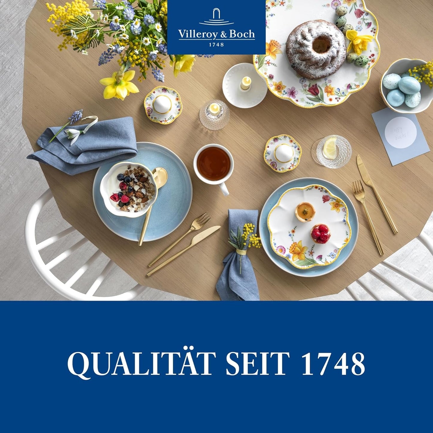 Villeroy & Boch - Set de desayuno Spring Awakening para 2, 6 piezas, Vajilla de Pascua, Desayuno, Pascua, Servicio de café, Vajilla de primavera, Porcelana
