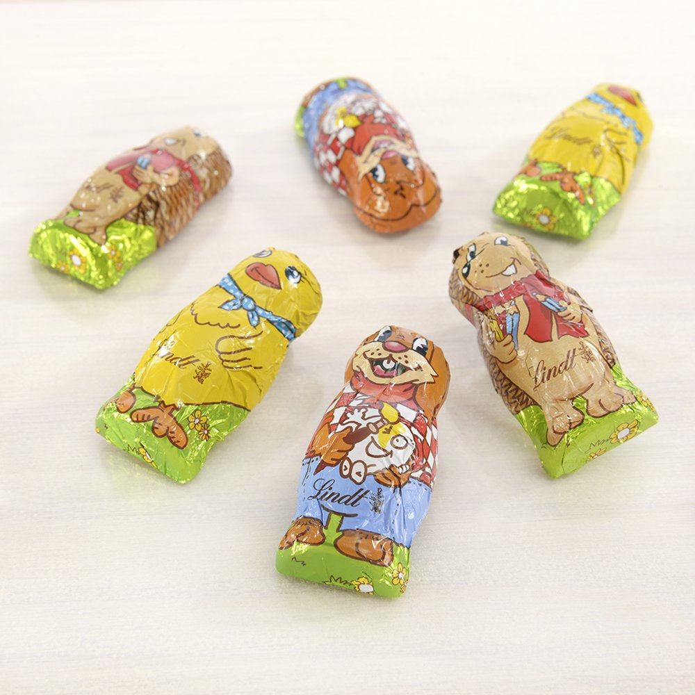 Pequeños Amigos de Pascua con Chocolate | 2 x 100 g y Decoración de Chocolate Mini Huevos con Leche Alpina | 2 sobres de 180 g | Huevos de chocolate con leche premium, empaquetados de forma alegre y colorida, en cuatro colores para Pascua