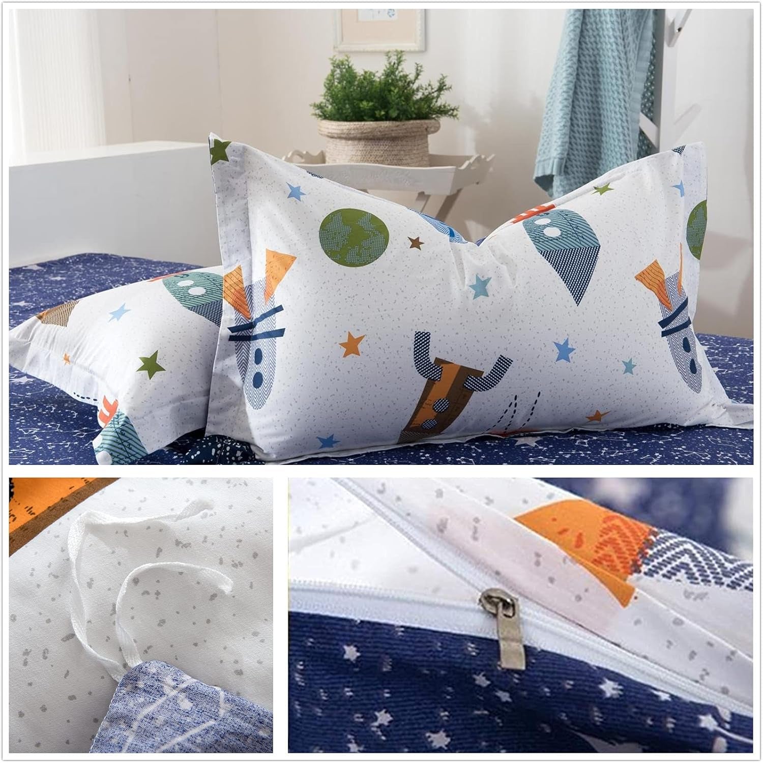 Ropa de cama infantil, cohetes y planetas, diseño reversible, algodón Ropa de cama - infantil Naty Shop