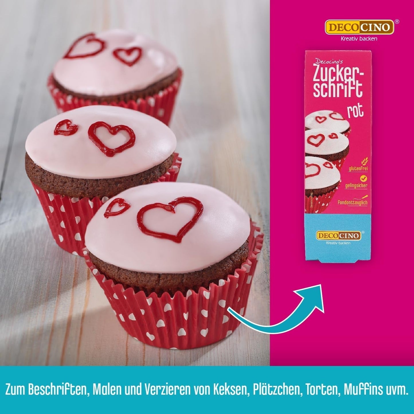 Decocino Letras de azúcar rojo - Letras para colorear alimentos - Práctico tubo para etiquetar fondant y glaseado - ¡Decoraciones para hornear pasteles, tartas y cupcakes! (Paquete de 2)