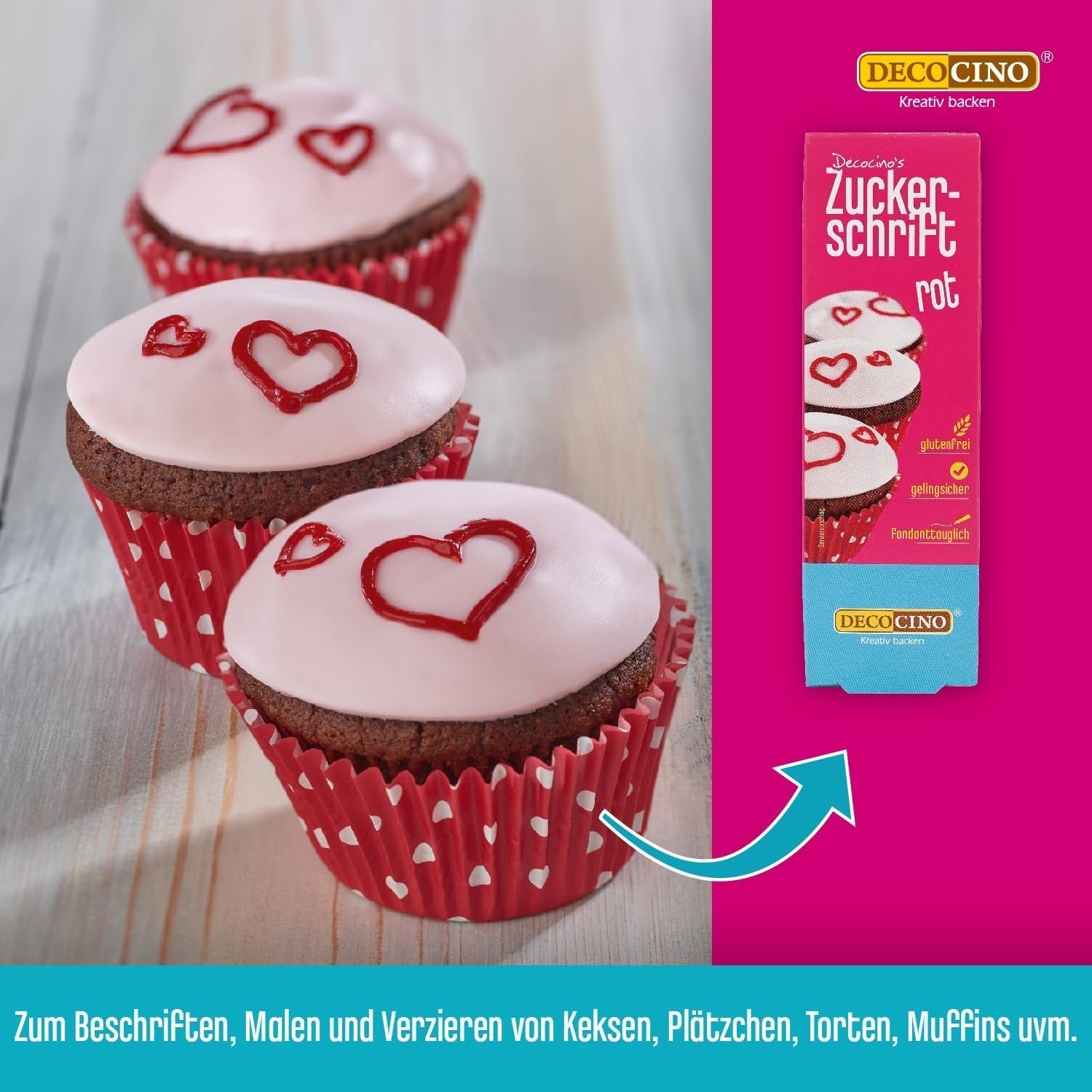 Decocino Letras de azúcar rojo - Letras para colorear alimentos - Práctico tubo para etiquetar fondant y glaseado - ¡Decoraciones para hornear pasteles, tartas y cupcakes! (Paquete de 2)