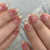 Moonglow Uñas Postizas Magnéticas Cortas, Rosa Almendra Rojo Degradado Brillo Ojo de Gato con Pegamento, Rosa Rojo Ombre Brillo Fototerapia Uñas Artificiales para Mujeres y Niñas