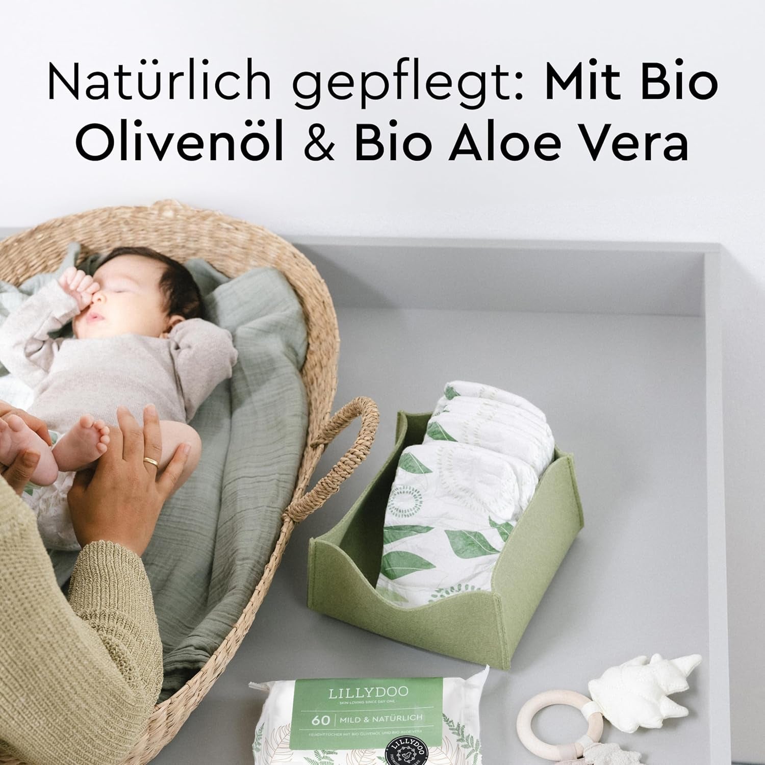 LILLYDOO Toallitas húmedas verdes, 600 unidades (10 x 60), toallitas 100 % libres de plástico, resistentes a desgarros, sin fragancia, suave y natural, limpieza suave para pieles sensibles, dermatológicamente probadas