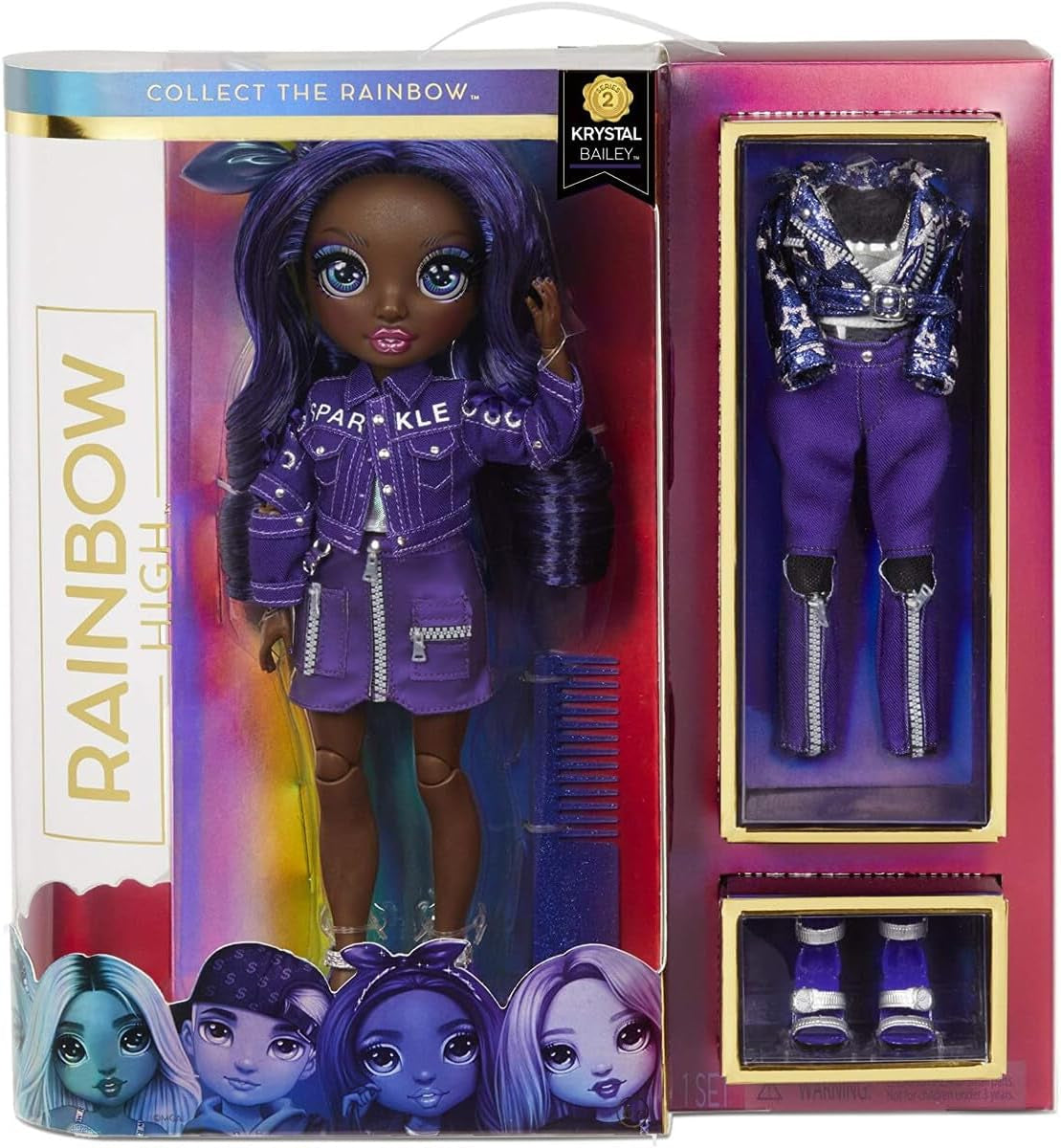 Muñeca Rainbow High Fashion - Kristal Bailey - Muñeca índigo con 2 trajes de lujo - Incluye accesorios y soporte para muñecas de la serie 2 - Gran regalo para niños y coleccionistas de 6 años en adelante