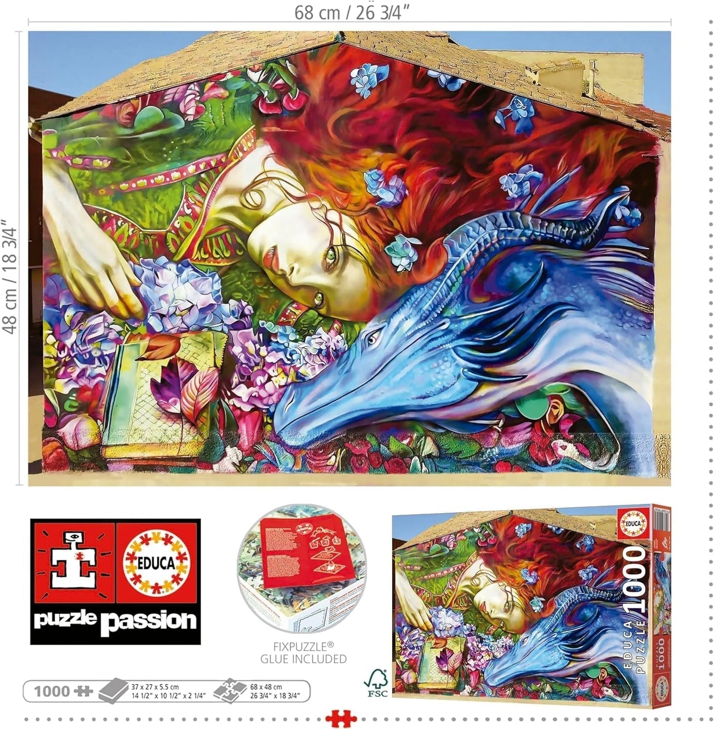 Educa - Puzzle de 1000 piezas para adultos | Sant Jordi, Lirio Ladrillo. Dimensiones: 68 X 48 cm. Incluye pegamento para rompecabezas Fixpuzzle. Durante 14 años (19926) Puzzle Naty Shop