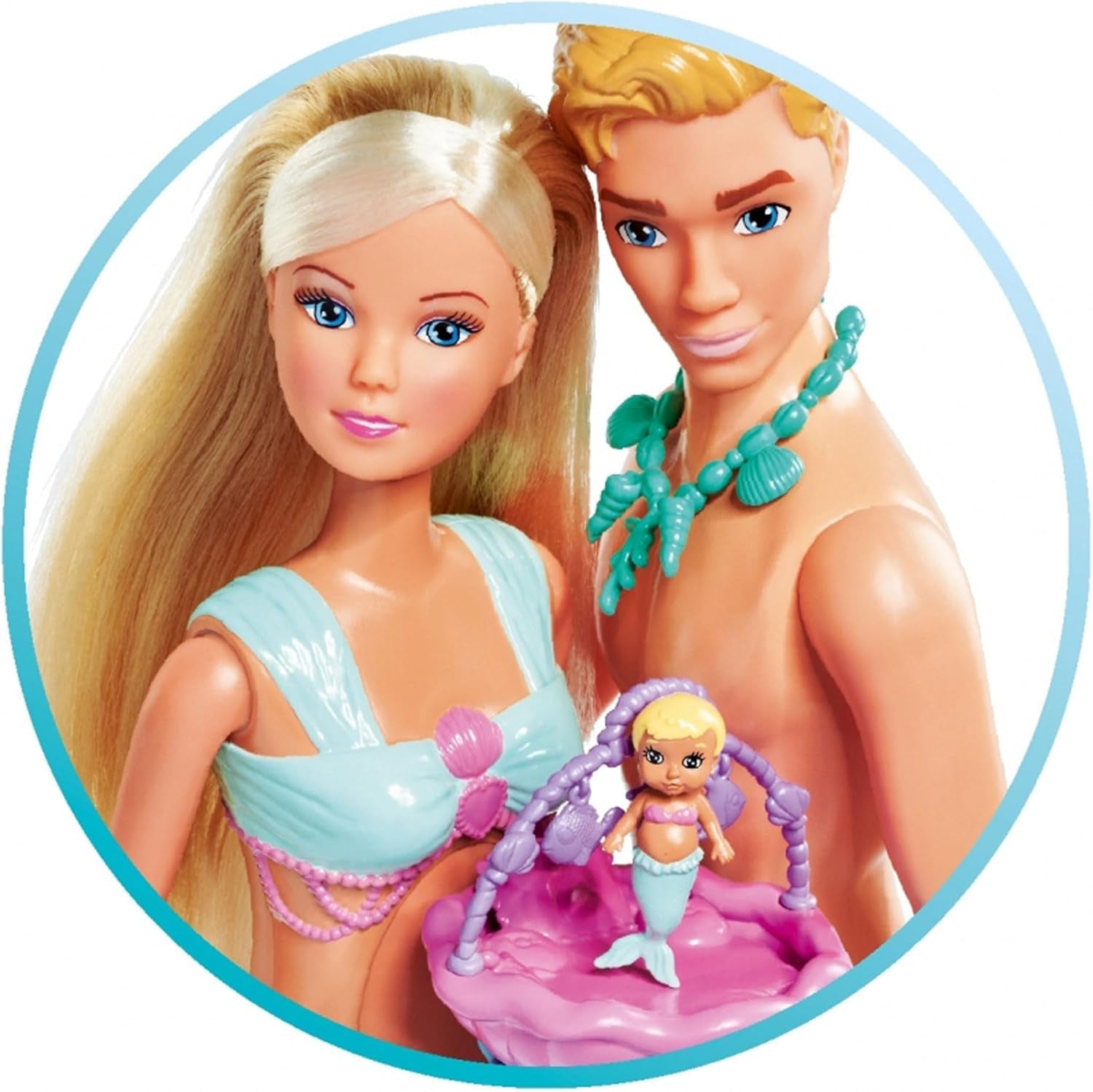 Simba 105733524 - Steffi Love Mermaid Family Muñeca Kevin Sirena Embarazada con Cuna 29 cm Muñecas de Moda Muñecas de Juego para 3 años en adelante
