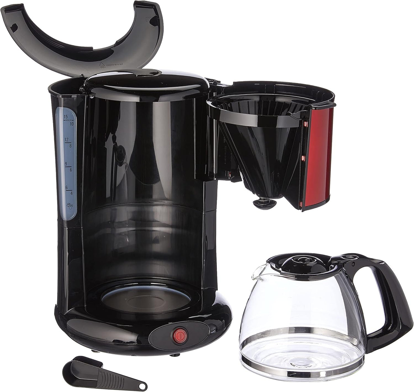 Subito Cafetera Espresso con Filtro, Jarra de Vidrio, 10-15 Tazas, Capacidad 1,25 L, Función de Apagado Automático, Filtro Extraíble, Indicador de Nivel de Agua, Acero Inoxidable, Rojo/Negro, FG360D