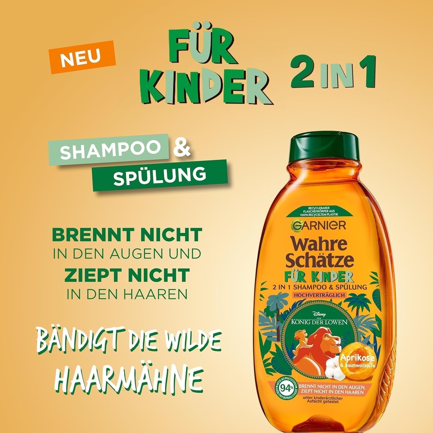 Garnier Champú para niños, para cabellos sensibles y fáciles de peinar, con albaricoque y flores de algodón Garnier Ducha y baño