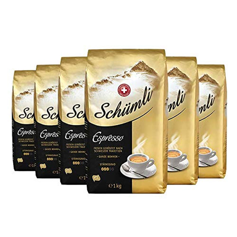 Schümli Café expreso en grano 1kg, paquete de 6 (6 x 1000g)