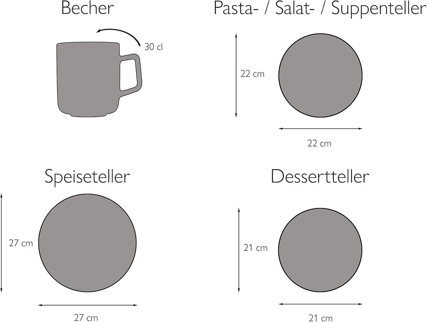 CreaTable, 20537, Vesuvio Black Series, Vajilla de 16 piezas, Servicio combinado de porcelana, Apto para lavavajillas y microondas, Hecho en Portugal