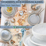 SANGER | Juego de vajilla Santorini de 12 piezas Juego de platos para 4 personas Juego de vajilla de gres con calificación MUY BUENA que incluye platos llanos, platos de postre y platos Suma Crema Lila Azul Degradado | LA COLECCIÓN PREMIUM