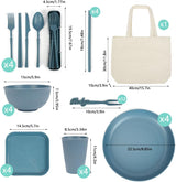 Juego de vajilla de camping para 4 personas, 53 piezas, vajilla de camping indestructible para 4 personas, vajilla de plástico ligero con bolsa de transporte, platos y cuencos apilables, vajilla de picnic para jardín y barbacoa