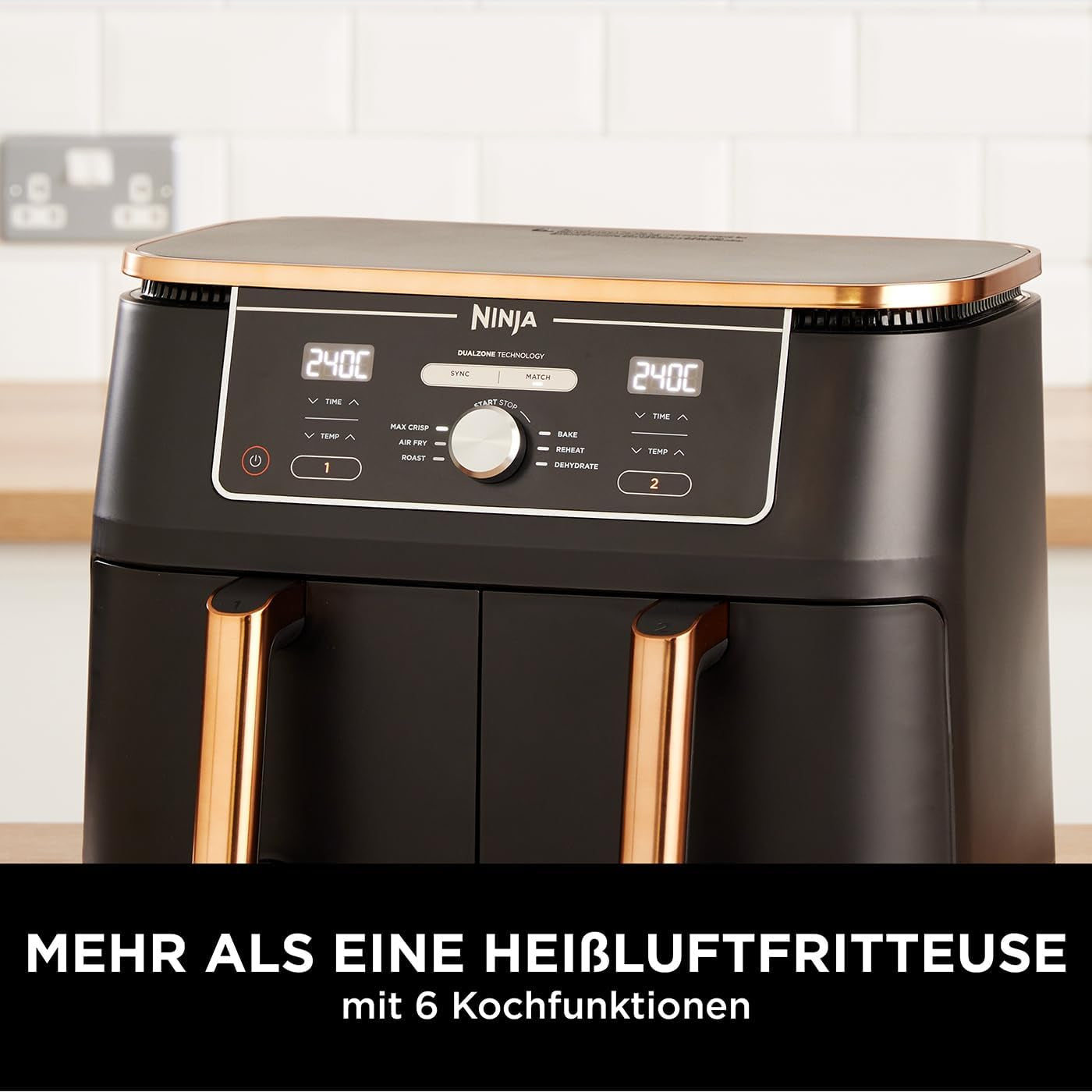Ninja Foodi AF400EUCP MAX Freidora de Aire Doble Zona, Airfryer 9,5L, 2 Compartimentos, con Pinzas, Recubrimiento Antiadherente Electrodomésticos Naty Shop