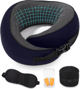 Almohada de cuello de avión, almohada de viaje de espuma viscoelástica, almohada de cuello para adultos, almohada de avión lavable ajustable, almohada de viaje ergonómica (gris) Almohadas ortopédicas cervicales Naty Shop Navy