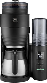 Melitta AromaFresh Therm Pro X - Cafetera espresso con filtro, molinillo integrado, depósito de agua extraíble, jarra térmica de acero inoxidable y función de temporizador, para hasta 8 tazas de café, negro/plateado