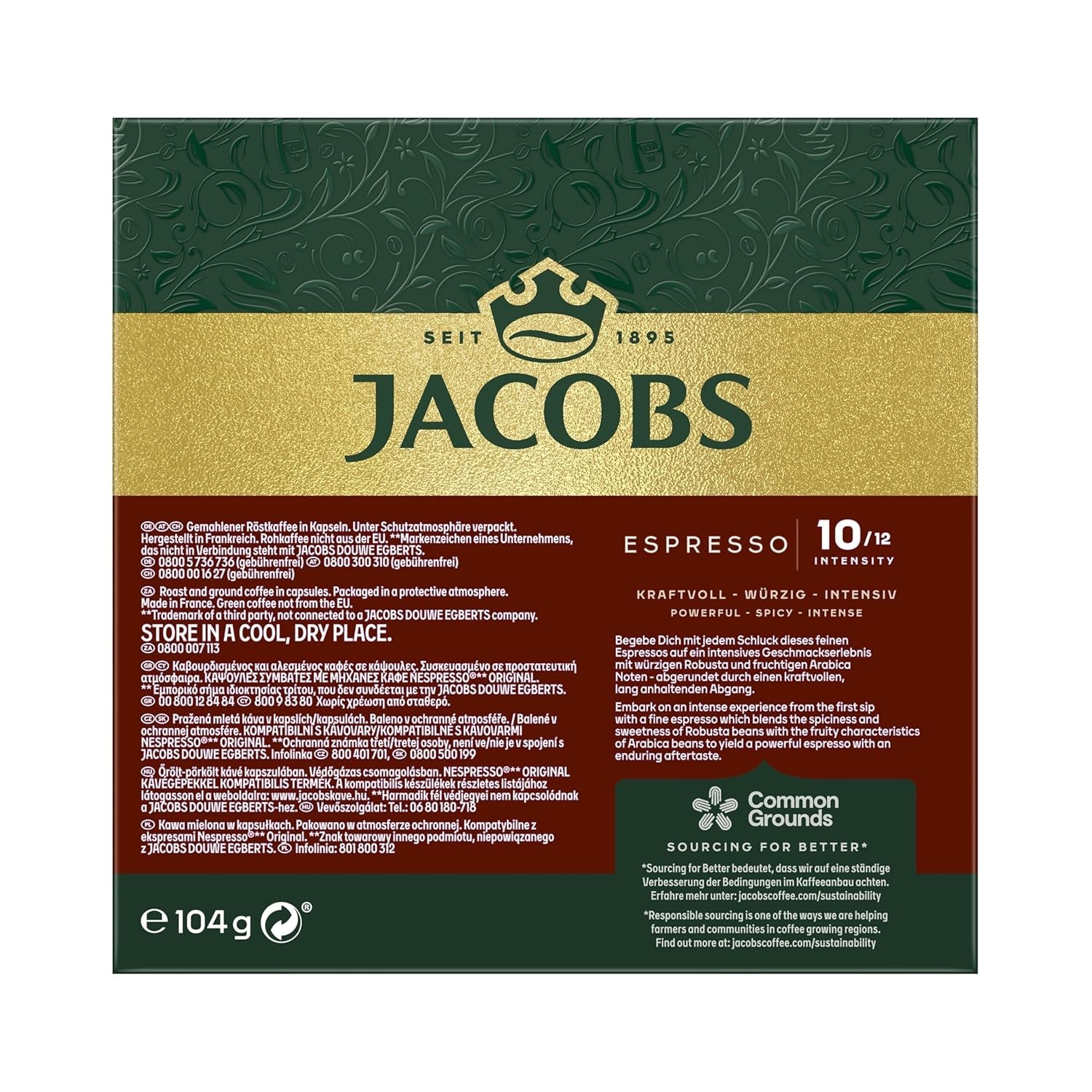 Jacobs Kaffeekapseln Espresso Intenso, Intensität 10/12, 10 x 20 Getränke, Nespresso* compatible Kaffee Kapseln, 200 Kapseln