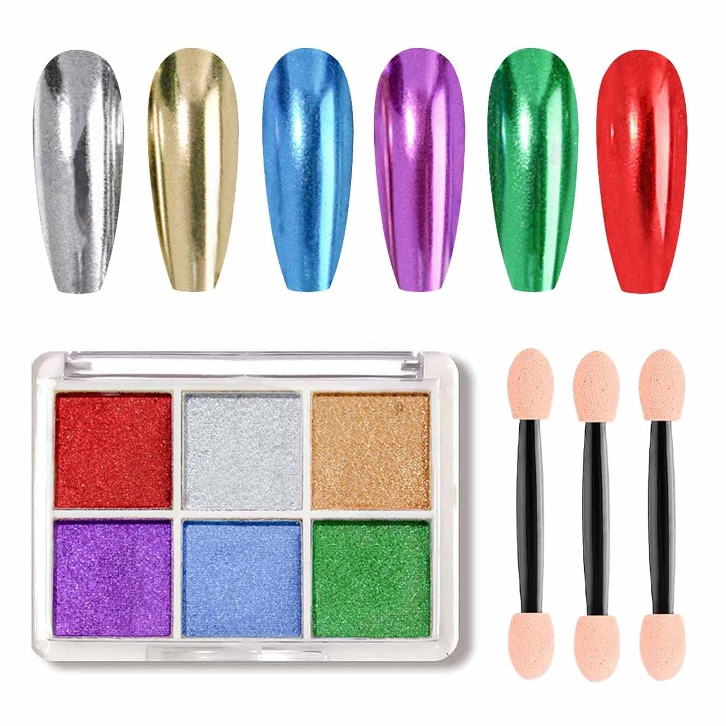 GZMAYUEN Chrom Pulver para uñas 6 colores espejo cromo uñas polvo pigmento polvo uñas arte