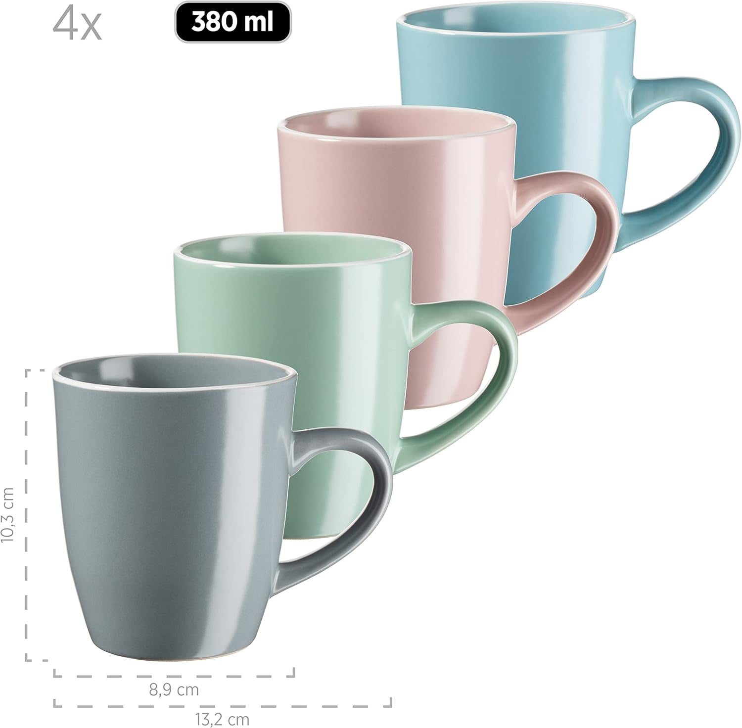 MÄSER 934006 Serie Elissa, Vajilla Moderna para 4 en Esmaltes de Colores Mate con Borde Blanco, Juego Combinado de 16 Piezas, Gres, Multicolor, Gris, Turquesa, Rosa, Verde