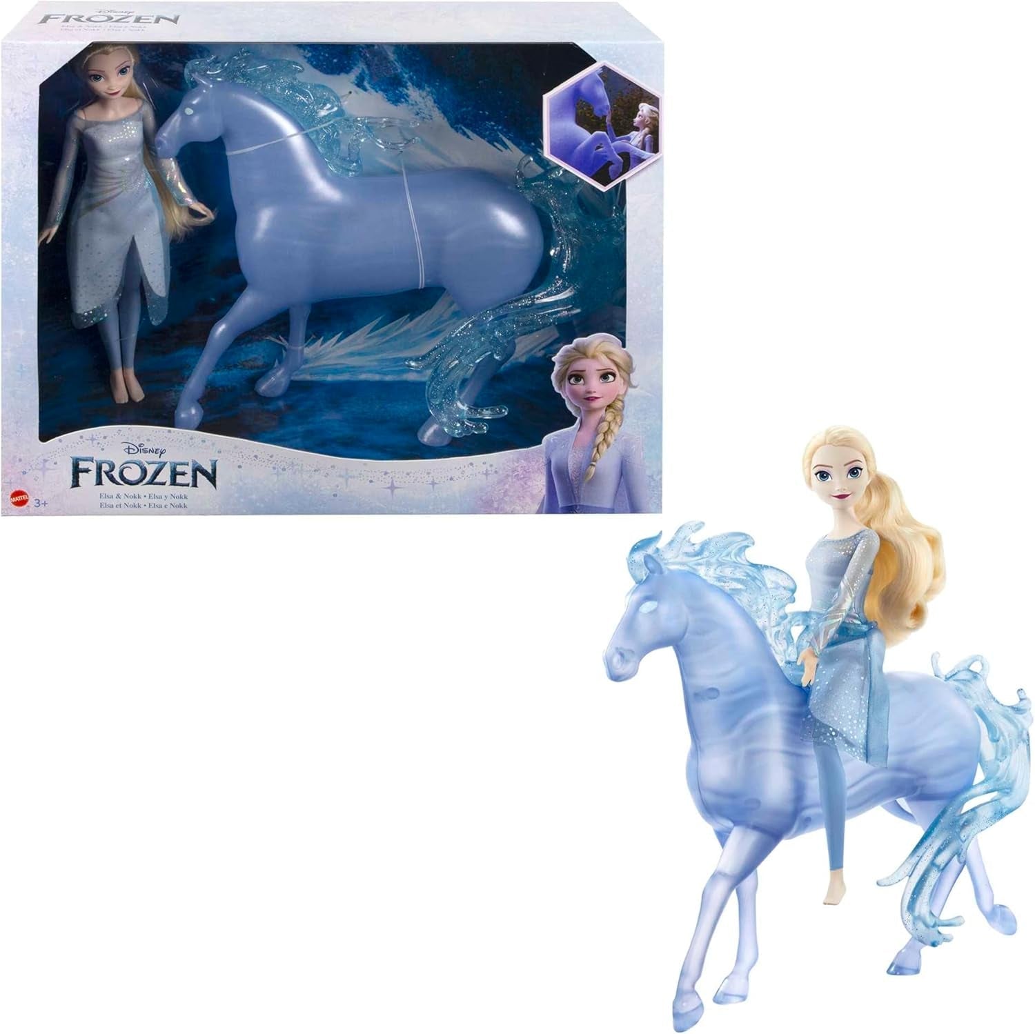 Mattel DISNEY Frozen Elsa y Nokk - Muñeca articulada de Elsa, majestuosa figura de agua de Nokk, inspirada en la segunda película, para niños de 3 años en adelante, HLW58