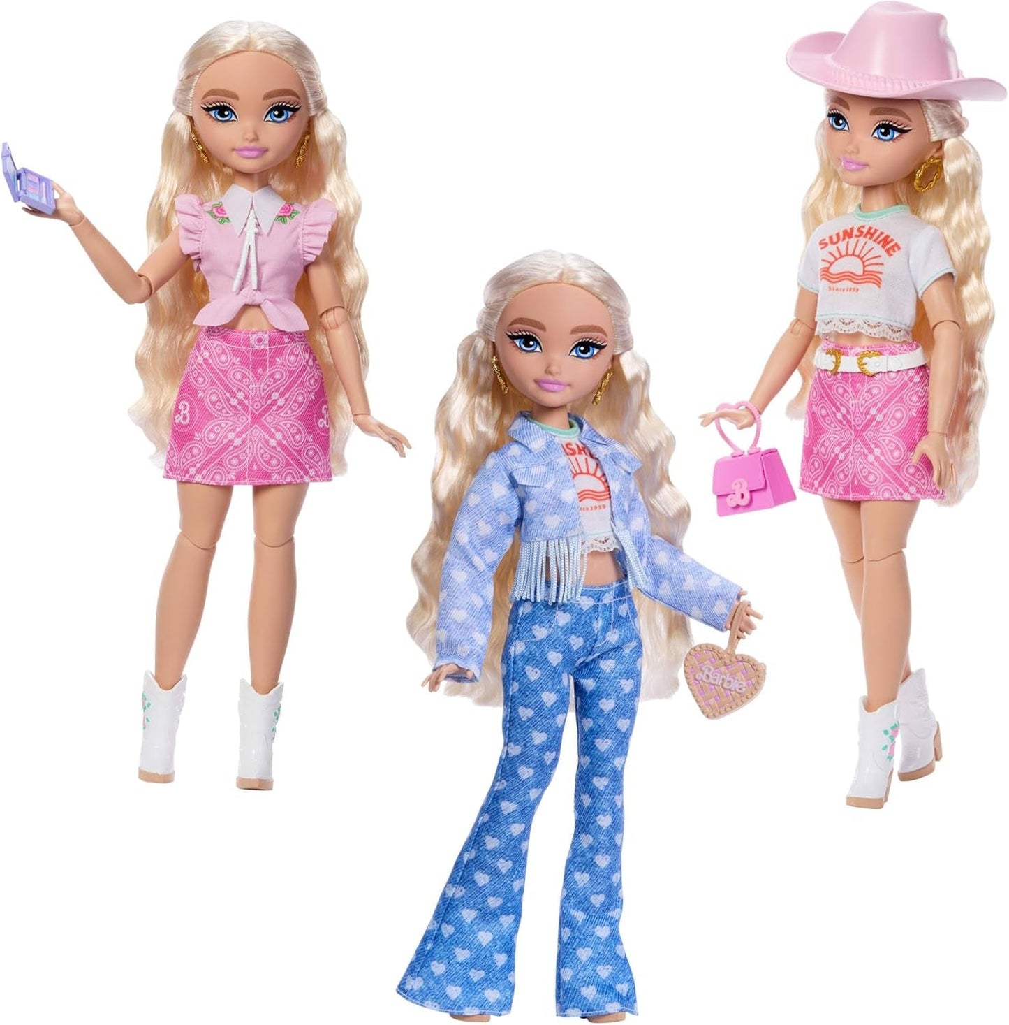 Conjunto de looks Barbie Dream Besties Festival, con muñeca Barbie Malibu con cabello largo y rubio para peinar y más de 10 prendas y accesorios removibles, JGH87