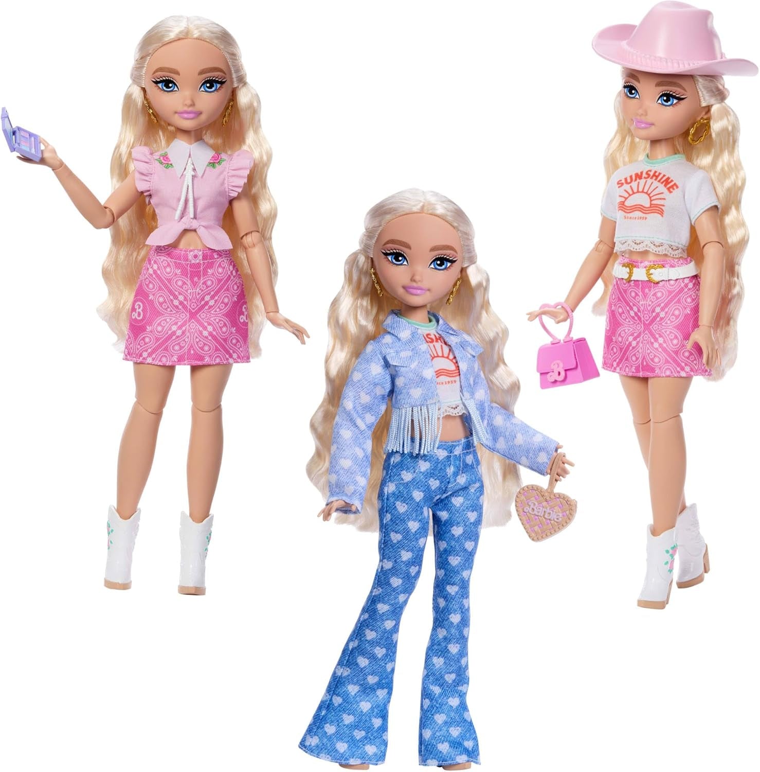 Conjunto de looks Barbie Dream Besties Festival, con muñeca Barbie Malibu con cabello largo y rubio para peinar y más de 10 prendas y accesorios removibles, JGH87