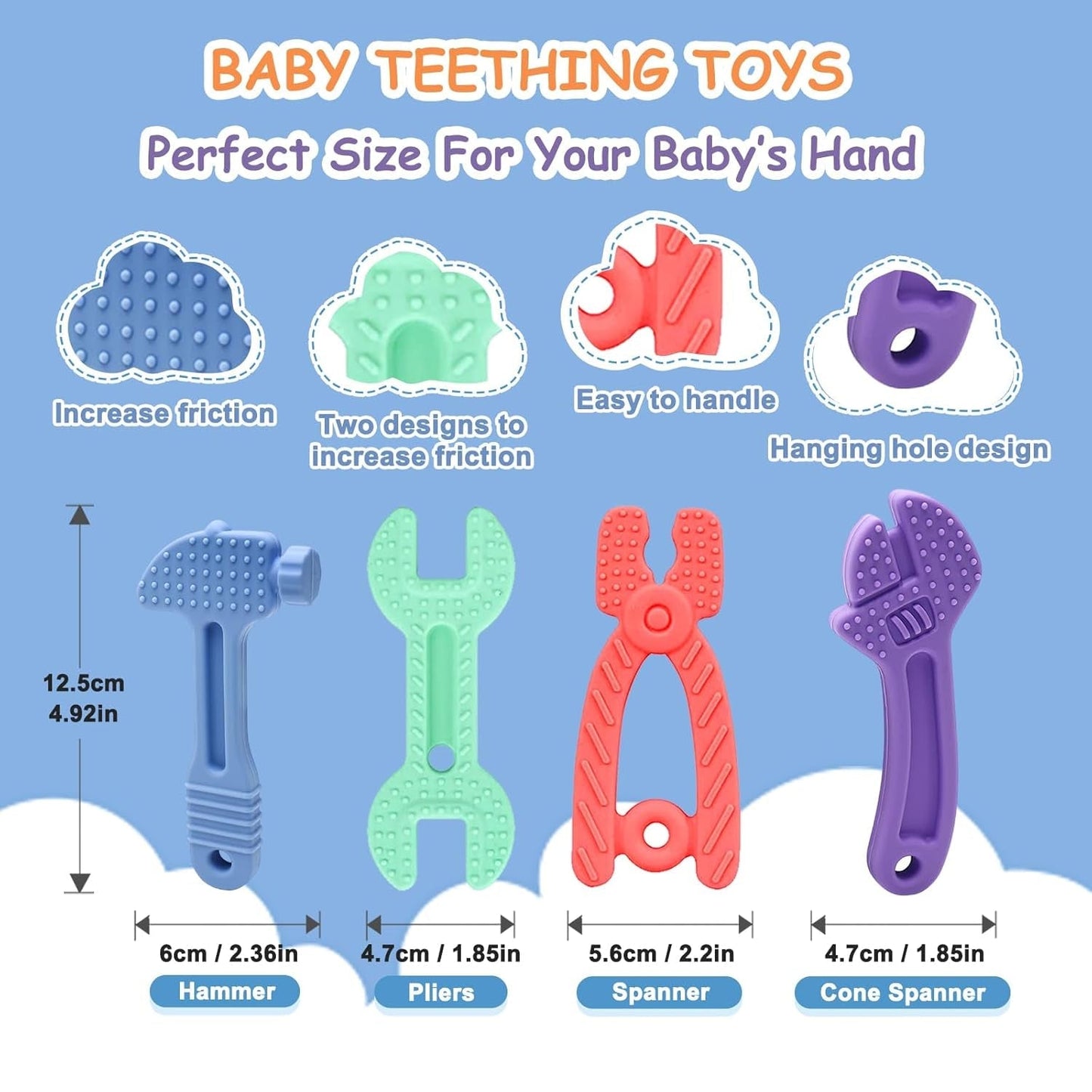 Mordedor para bebé [Original] - Juguete mordedor de silicona, mordedor fresco, ayuda para la dentición, sin BPA | Juguetes, accesorios y regalos para niños pequeños de 3 meses o más | Paquete de 4