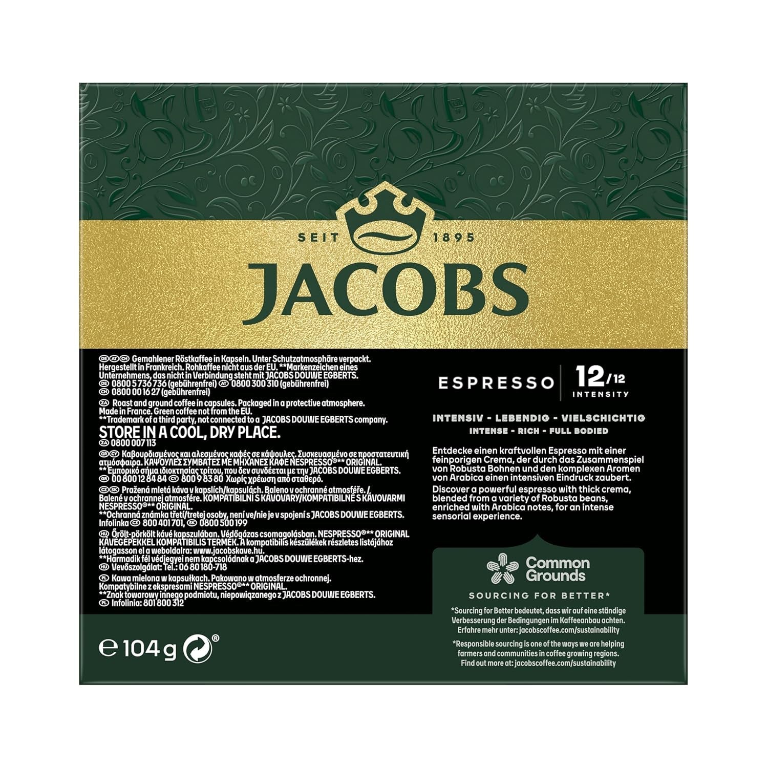 Jacobs Kaffeekapseln Espresso Ristretto, Intensidad 12/12, 10 x 20 Getränke, Nespresso* compatible Kaffee Kapseln, 200 Kapseln