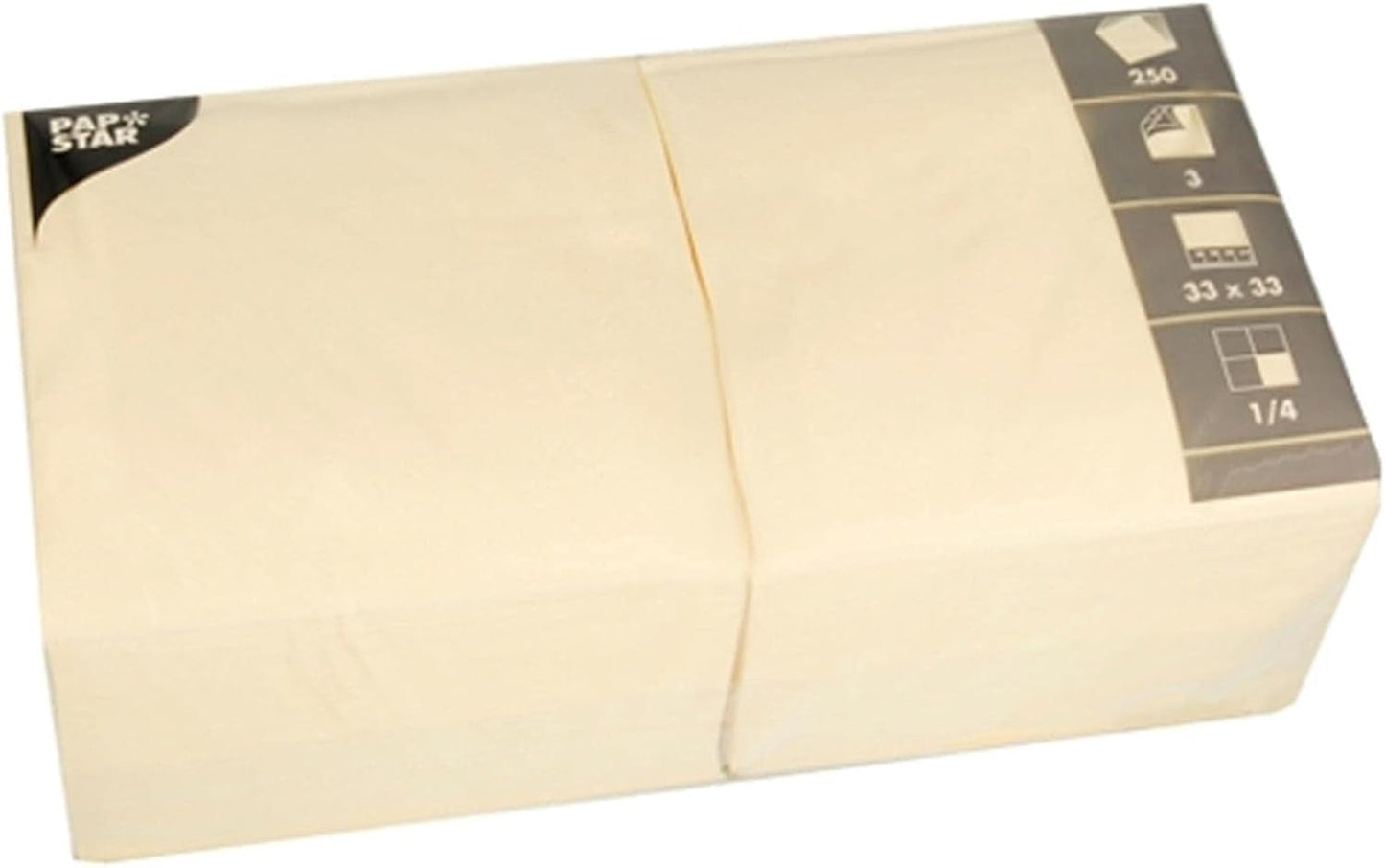 Servilletas, 3 capas pliegue 1/4 33 Cm X 33 Cm Crema Para cada fiesta y celebración. Cantidad: 250 piezas