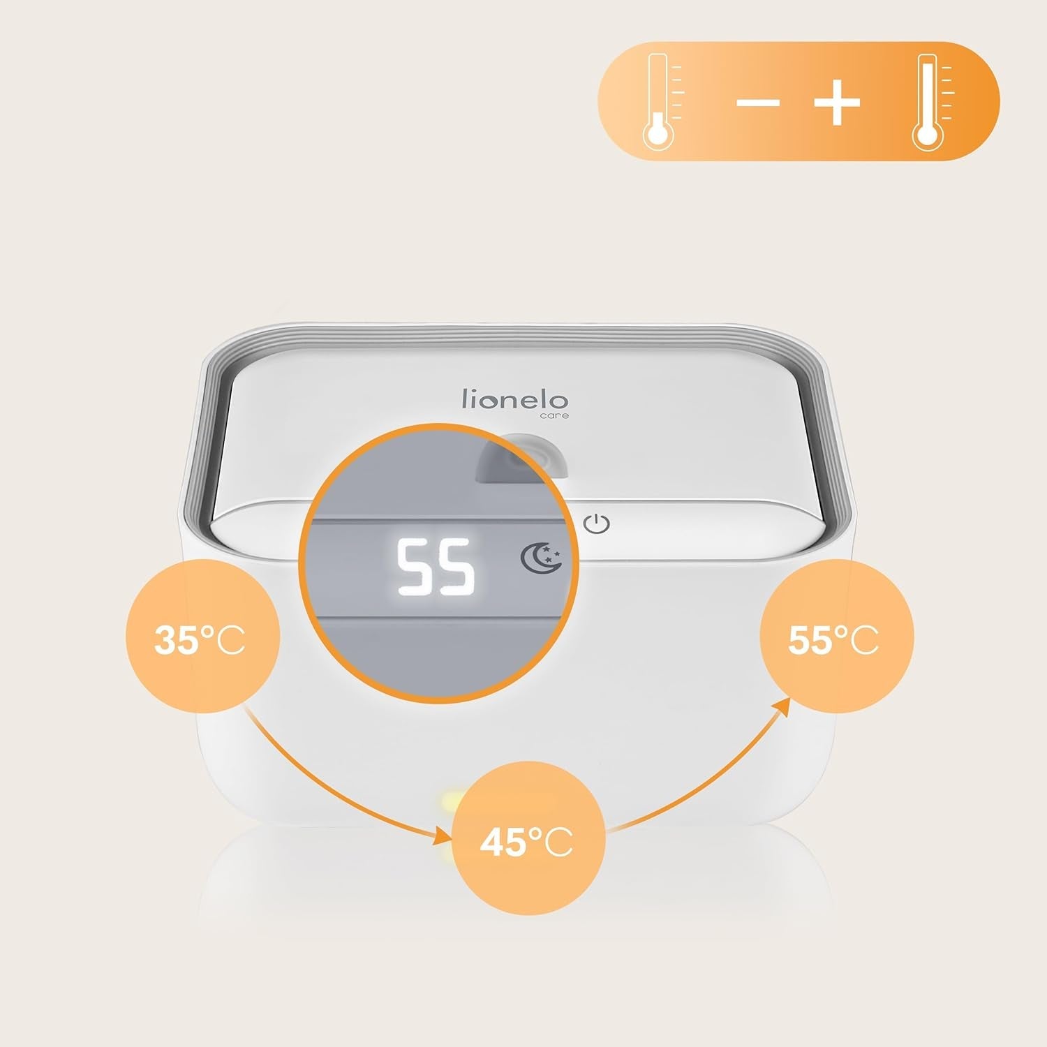 Lionelo BABYBLISS 20W Calentador para toallitas húmedas y toallas pequeñas, 20W para bebés, luz nocturna incorporada, 3 configuraciones de calor, panel táctil, mantiene las toallitas húmedas