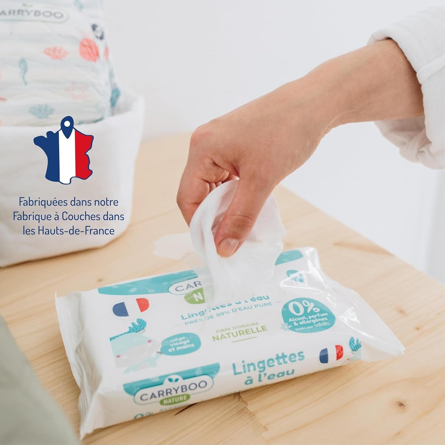 Toallitas húmedas para bebés con agua - sin fragancias ni alérgenos - 9 piezas - pieles normales y sensibles - limpia y calma - fibras 100% naturales - fabricadas en Francia - 522 toallitas