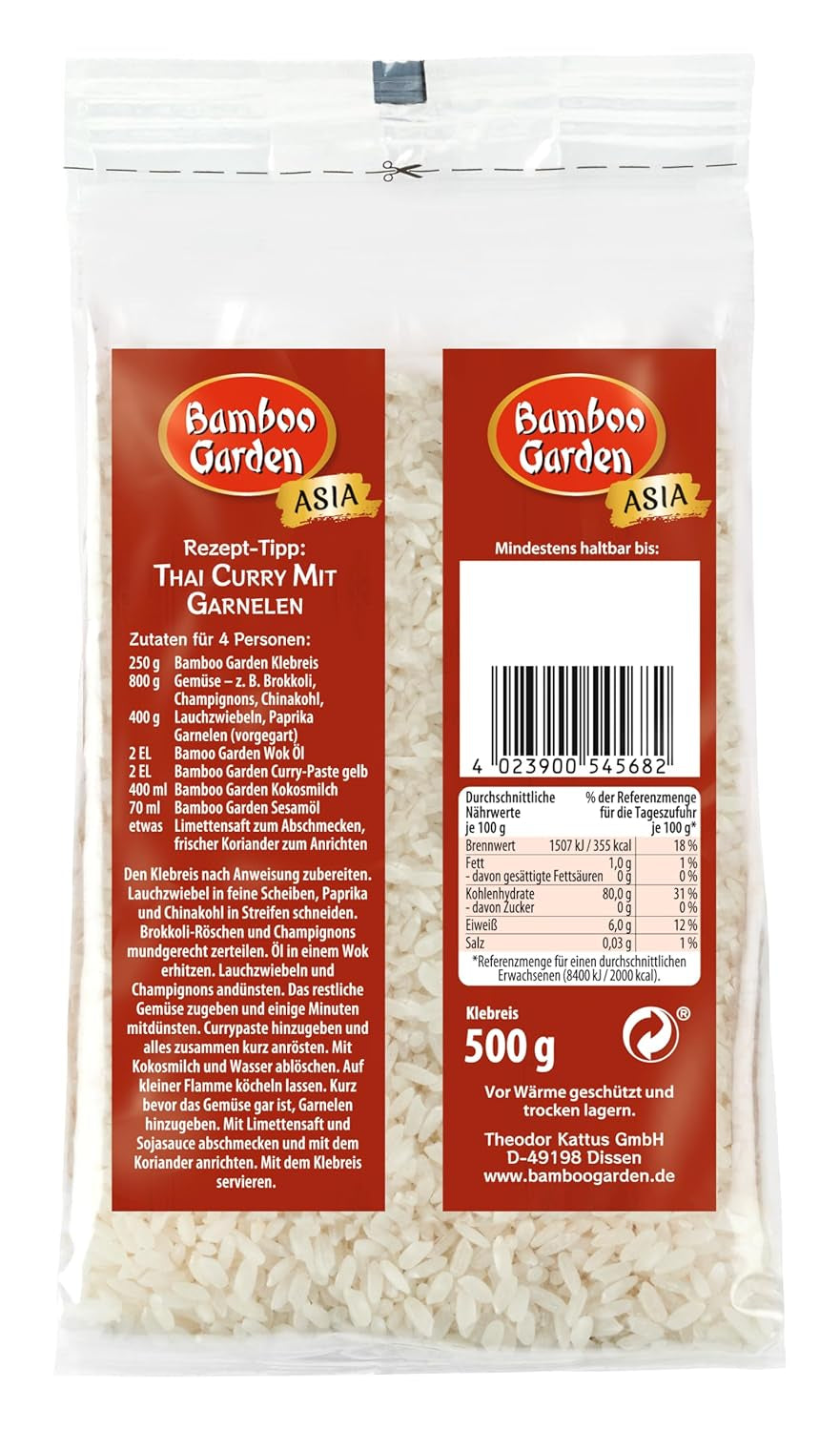 Bamboo Garden - Arroz pegajoso, 500g por bolsa