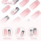 24 uñas postizas 3D con purpurina cuadrada rosa y diamantes de imitación de longitud media para mujeres y niñas