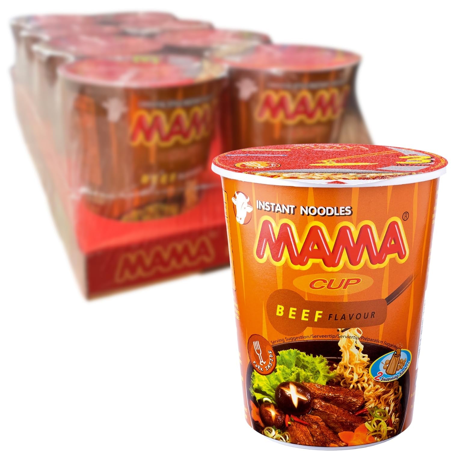 MAMA - Fideos instantáneos con ternera en vasitos - Multipack (8 x 70g)