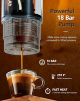 CONQUECO Máquina de espresso para coche de 12 V: Máquina de espresso portátil con batería para acampar y viajar - Calentamiento rápido en 2,5 minutos - 8 tazas de espresso en una sola carga