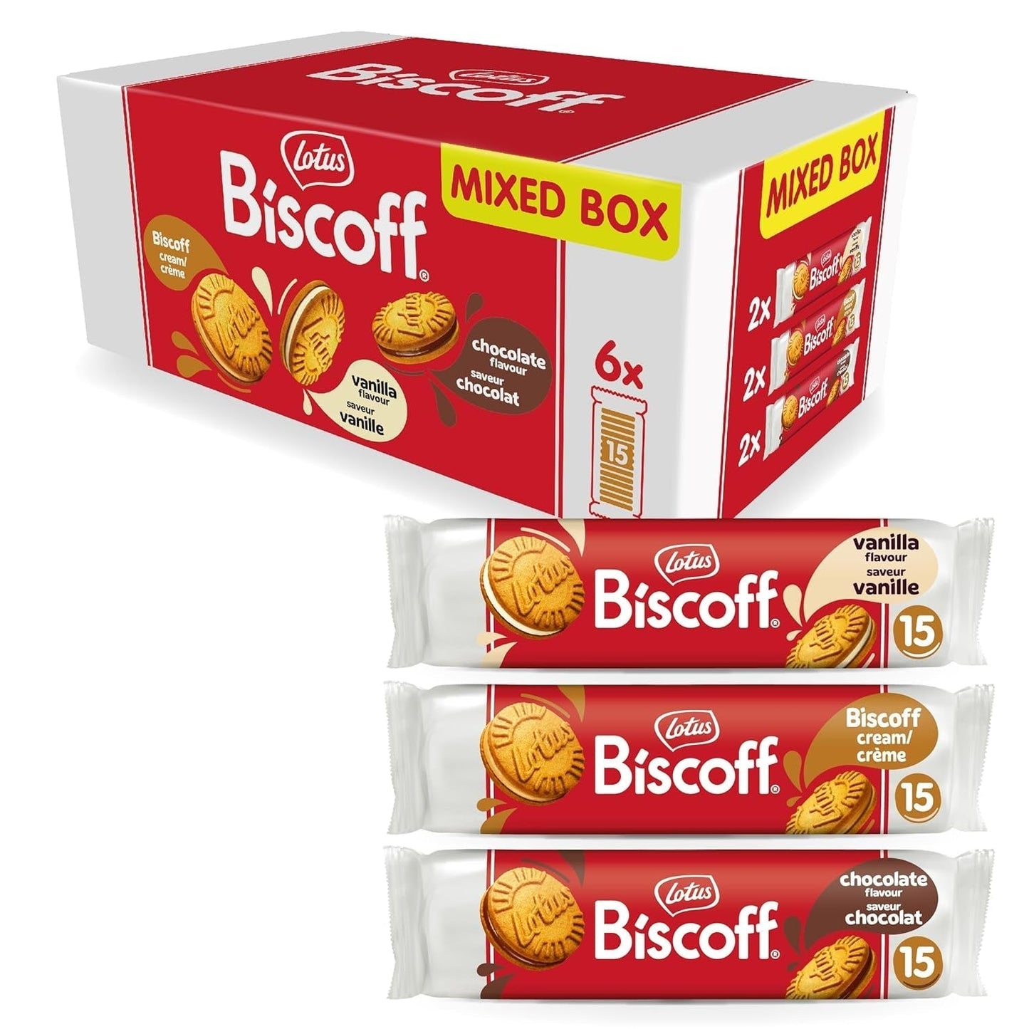 Loto Biscoff | Paquete variado de galletas dobles | 3 Variedades | 2 paquetes por variedad | 15 galletas dobles por paquete | Ingredientes de Origen Natural | Sin colorantes | 6 x 150 g | 900g