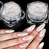 2 Schachteln Weiße Perle Chrom Nagelpuder - Pulverizador de pigmento cromado Aurora Ice Shimmer transparente para uñas, Donut glaseado Glitzerpuder Nails Spiegeleffekt-Glitter Nagelkunst-Pulver para bricolaje-Salón