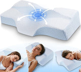 Almohada para el cuello de espuma viscoelástica Almohada ortopédica ergonómica para el dolor de cuello y hombros - Almohada refrescante para dormir de lado, boca arriba y boca abajo con soporte para el cuello Almohadas ortopédicas cervicales Naty Shop 01-Azul Tamaño estándar (25 * 16 * 4.2/5.3) 01-Azul Tamaño estándar (25"*16"*4.2"/5.3")