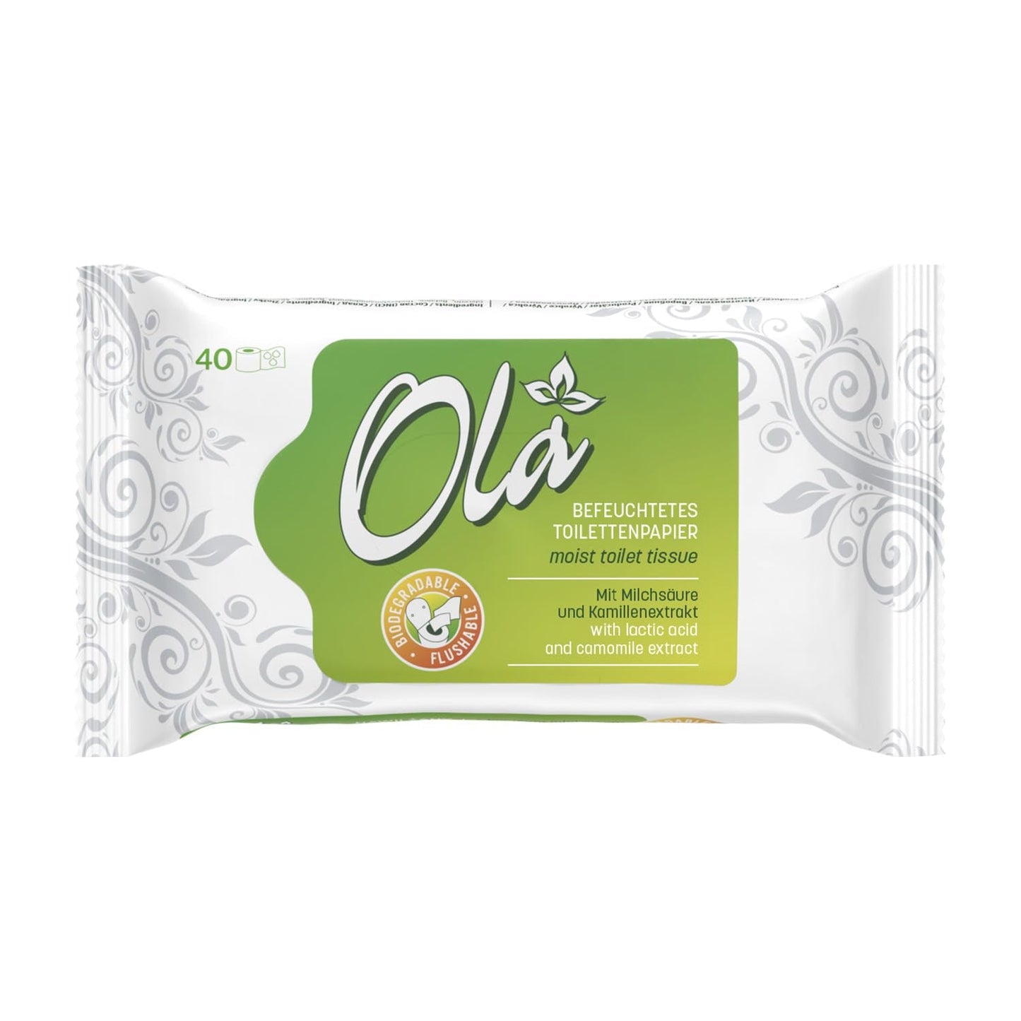 Papel higiénico húmedo OLA - (1X40 piezas) Toallitas húmedas - extracto de manzanilla y ácido láctico, lavables, piel sensible - 40 piezas