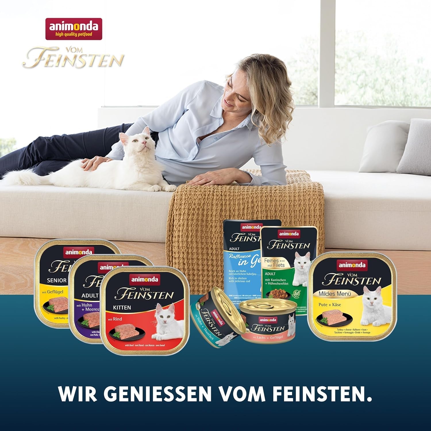 animonda Vom Feinsten Adult Fish & Meat Variety (32 x 100 g), comida húmeda para gatos adultos, comida para gatos sin cereales ni azúcar, finas hamburguesas en trozos