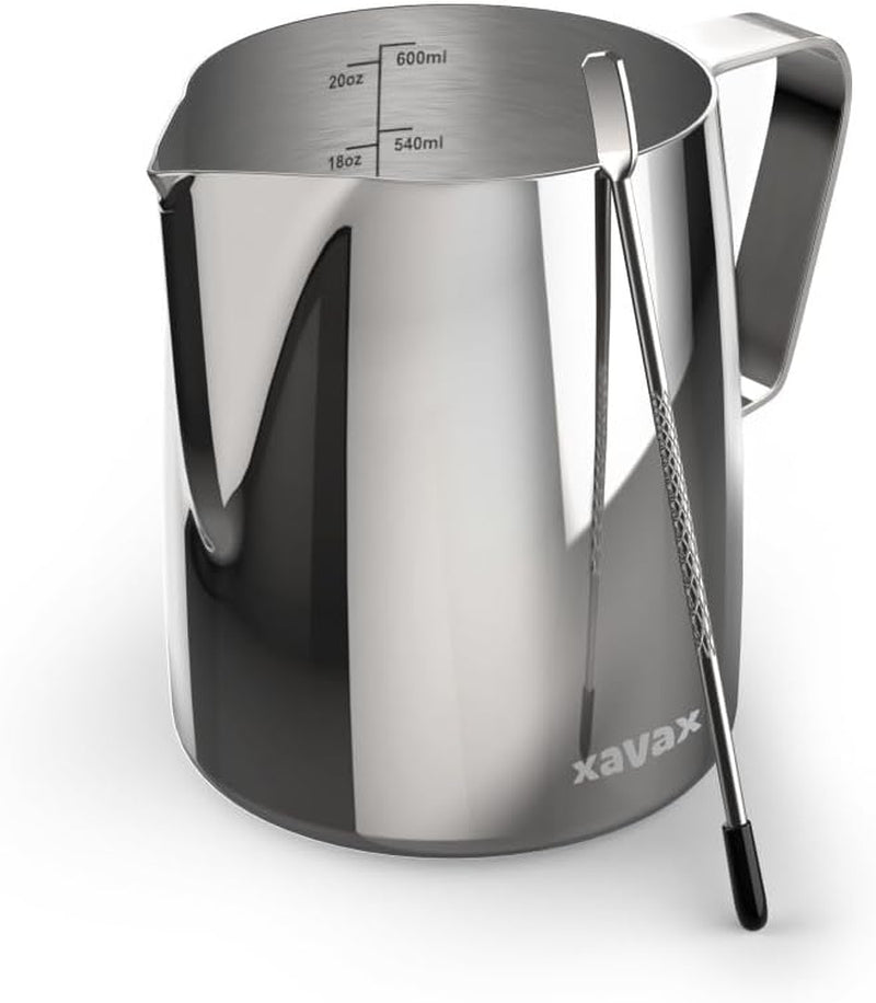 Taza de leche Barista con bolígrafo latte art, acero inoxidable, 600 ml, plateado