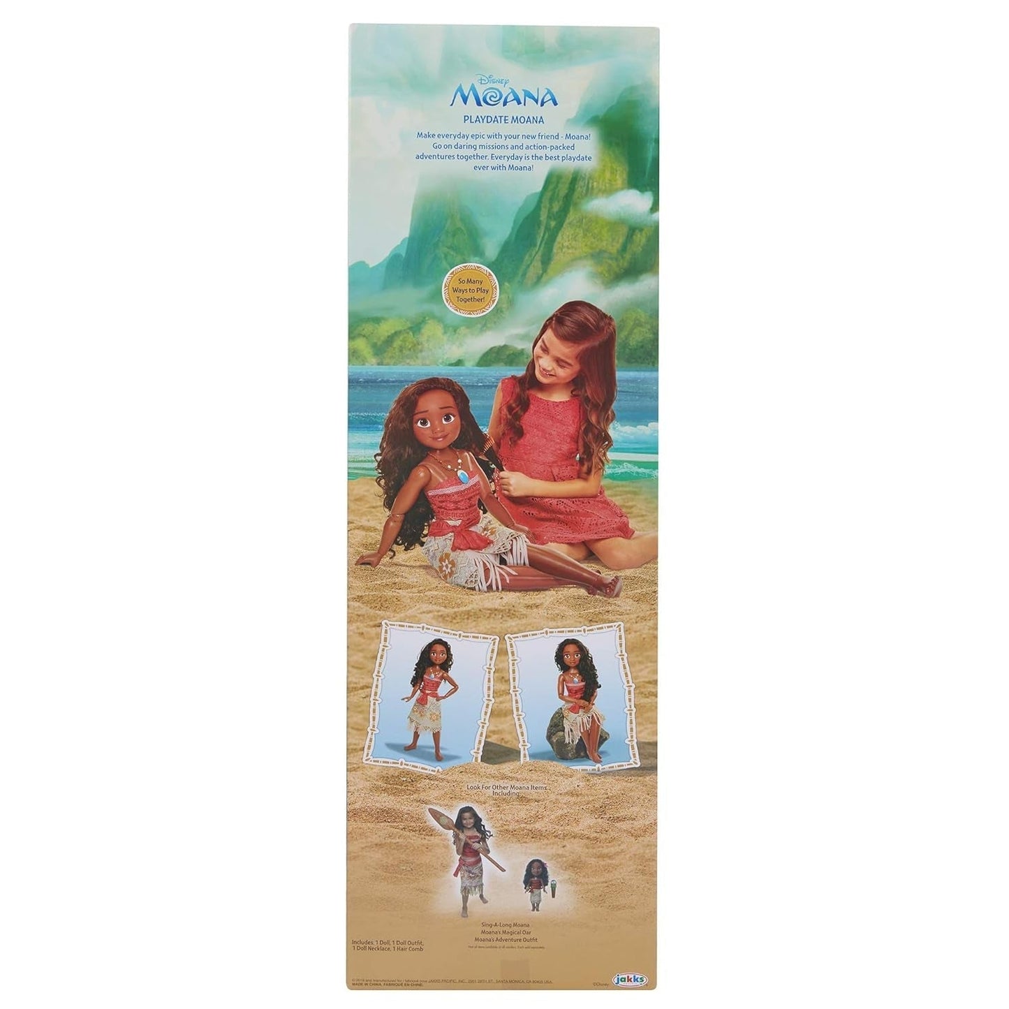 Muñeca Disney Princesa Moana de 80 cm de Jakks Pacific Muñeca móvil con cepillo para peinar sus rizos ondulados Vestido inspirado en la película Collar con colgante desmontable Muñecas Naty Shop