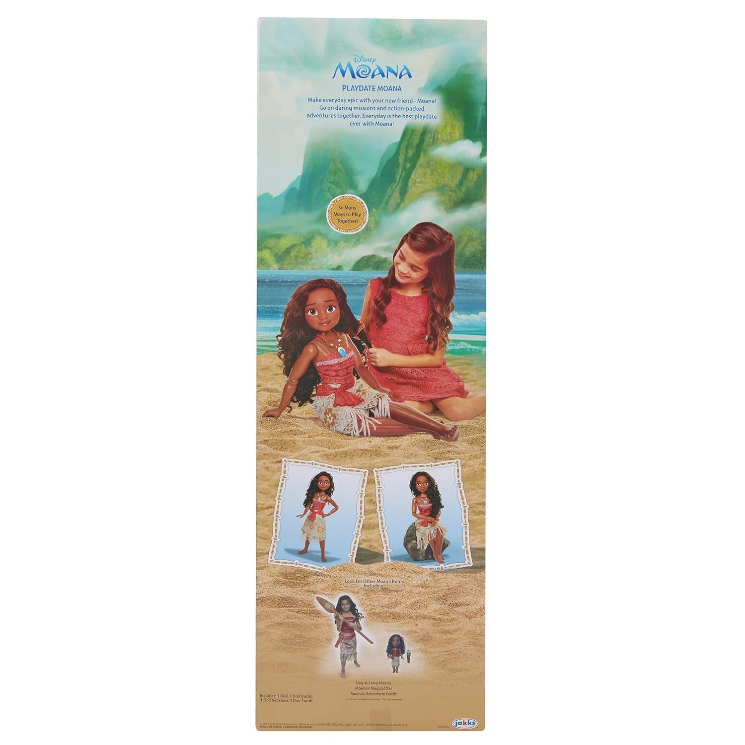 Muñeca Disney Princesa Moana de 80 cm de Jakks Pacific Muñeca móvil con cepillo para peinar sus rizos ondulados Vestido inspirado en la película Collar con colgante desmontable Muñecas Naty Shop