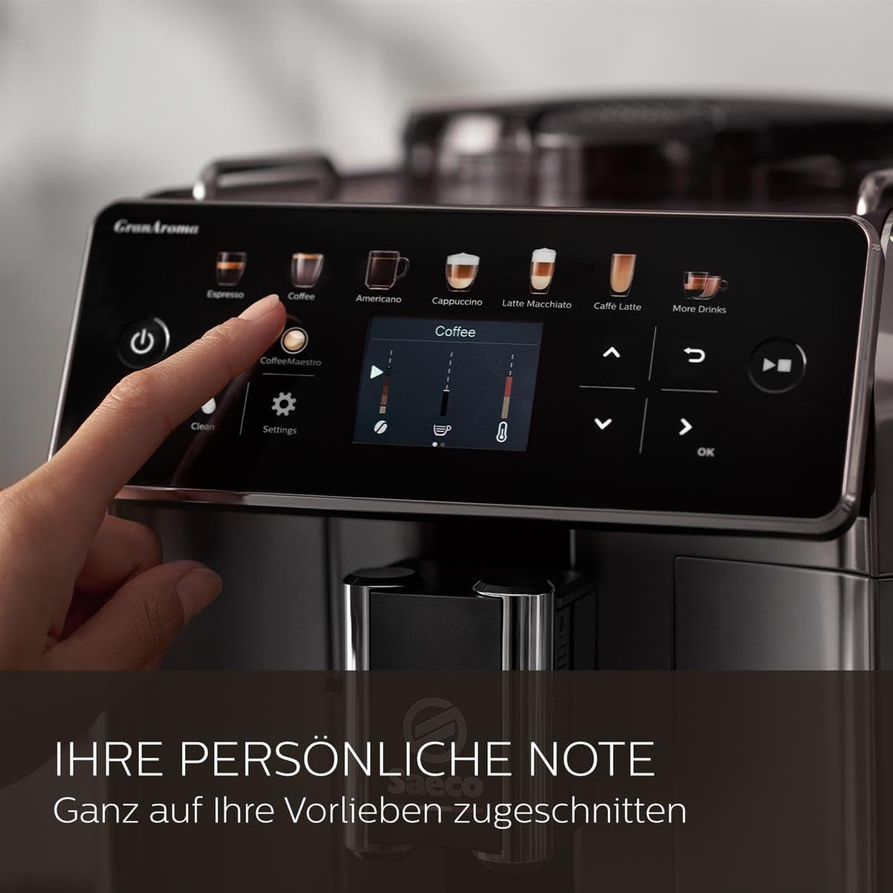 Saeco GranAroma Cafetera espresso automática - 14 especialidades de café, pantalla a color intuitiva, 4 perfiles de usuario, molinillo de cerámica, 1500 W (SM6580/10)