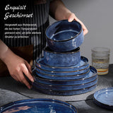 Homikit Juego de Vajilla de 12 Piezas para 4, Combo de Vajilla con Platos, Platos de Postre y Cuencos de Cereal, Apto para Microondas y Lavavajillas, Azul Elegante