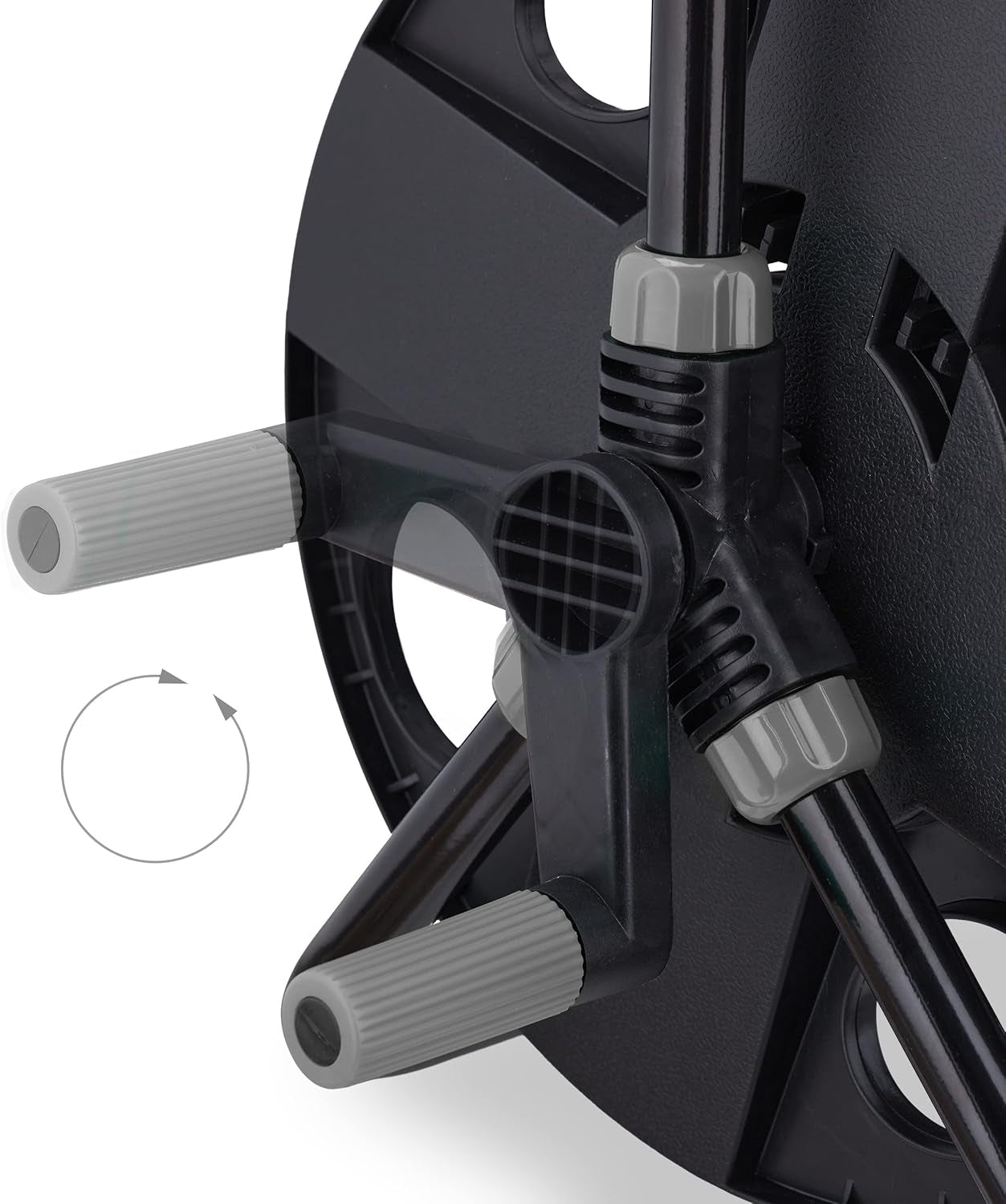 Relaxdays Enrollador de manguera, para 30 m de manguera de 1/2", acero, plástico, soporte para manguera, HL: 38 x 42 x 31 cm, negro/gris
