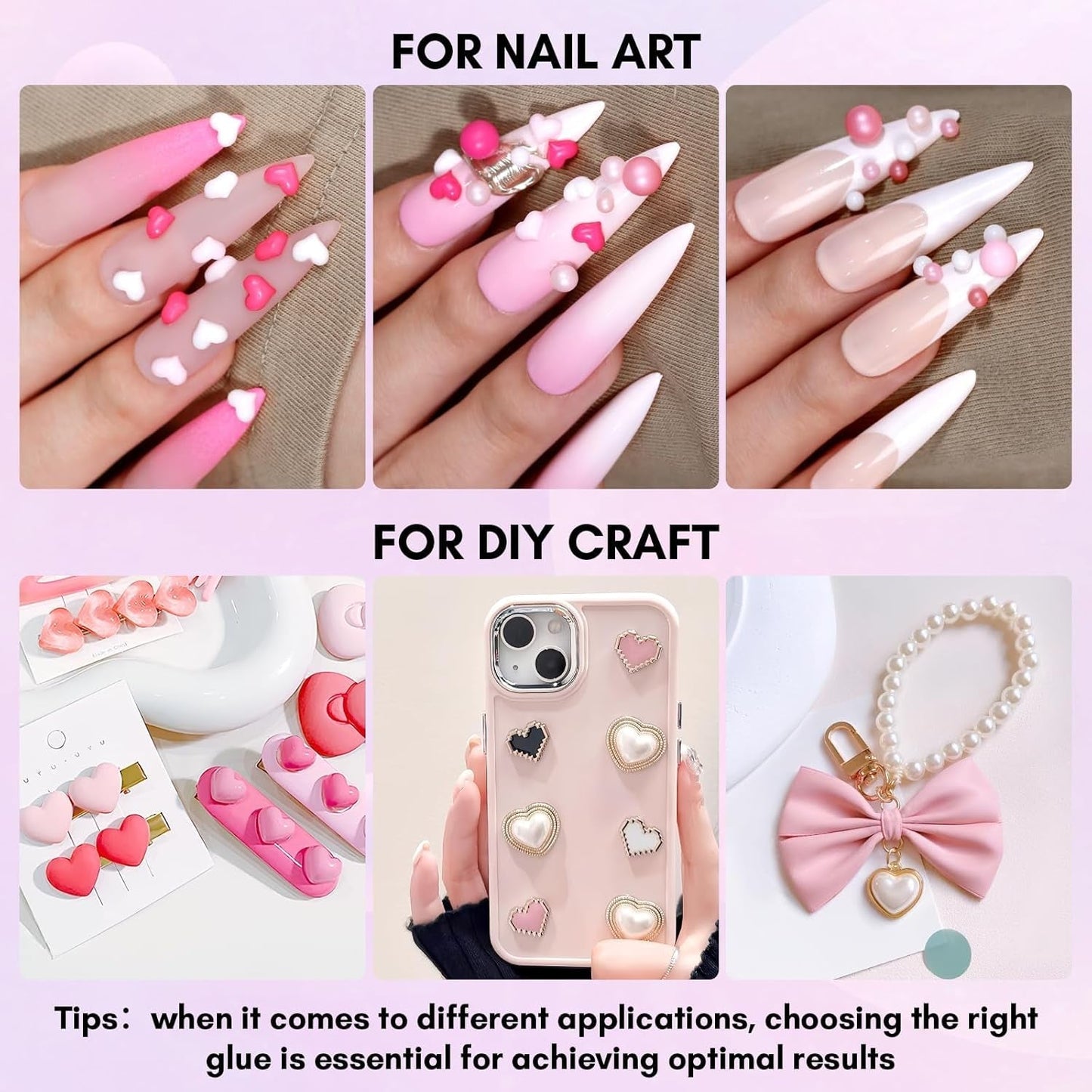 Makartt Gel Adhesivo de Diamantes de Imitación - Juego de Pegamento de Uñas UV de 15 ml con Dijes de Uñas Rosas, Joyería de Uñas con Círculo de Corazón y Accesorios de Diseño de Uñas para Manicura en el Hogar, Regalo del Día de San Valentín