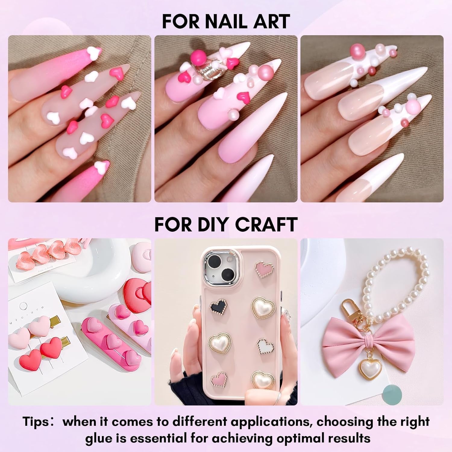 Makartt Gel Adhesivo de Diamantes de Imitación - Juego de Pegamento de Uñas UV de 15 ml con Dijes de Uñas Rosas, Joyería de Uñas con Círculo de Corazón y Accesorios de Diseño de Uñas para Manicura en el Hogar, Regalo del Día de San Valentín
