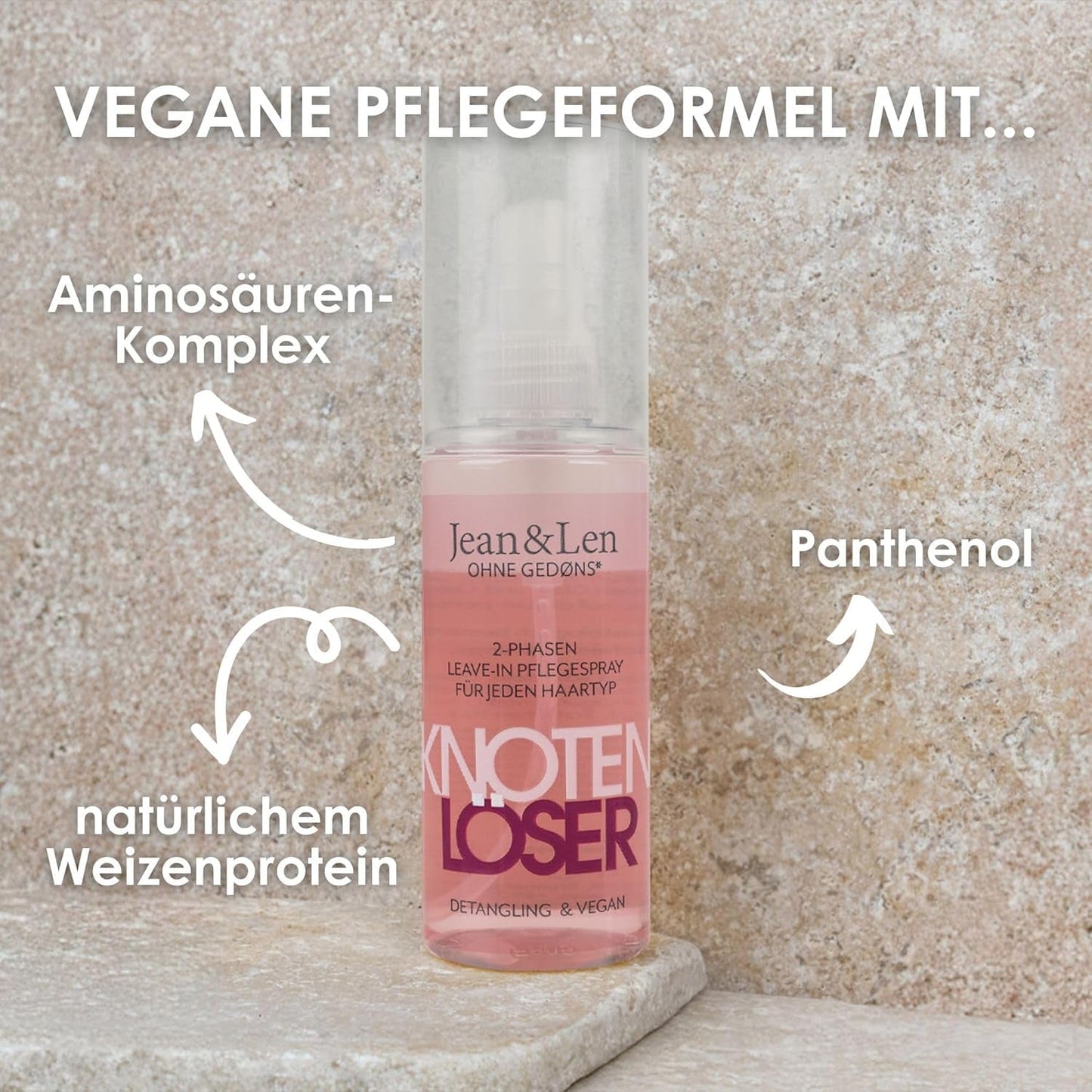 Jean & Len Knot Remover Spray Acondicionador Sin Aclarado 2 Fases, apto para todo tipo de cabello, desenreda el cabello y mejora la peinabilidad, aroma fresco, desenredante, sin siliconas ni parabenos, vegano, 100ml Productos desenredantes Naty Shop