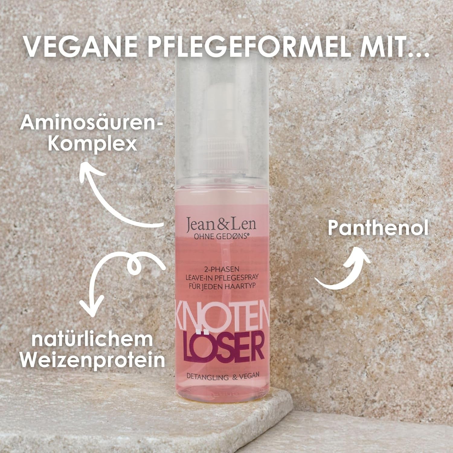 Jean & Len Knot Remover Spray Acondicionador Sin Aclarado 2 Fases, apto para todo tipo de cabello, desenreda el cabello y mejora la peinabilidad, aroma fresco, desenredante, sin siliconas ni parabenos, vegano, 100ml Productos desenredantes Naty Shop