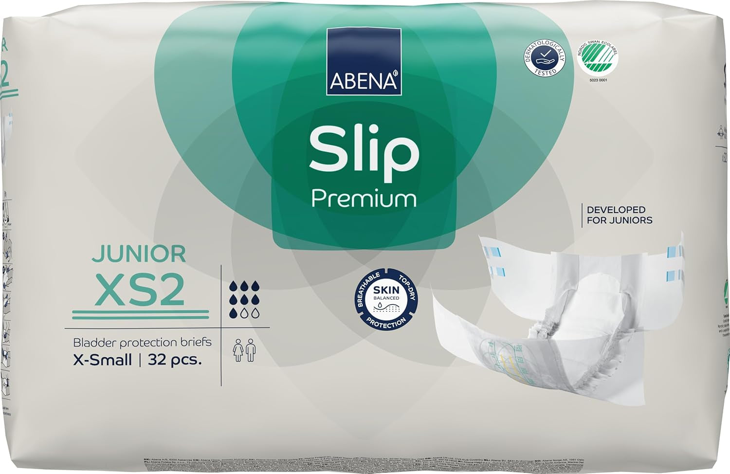 Pañales antideslizantes premium para niños, con etiqueta ecológica, protección mejorada contra fugas, pañales para bebés seguros y cómodos, talla 7/XS2, circunferencia de cintura 40-60 cm, edades de 5 a 15 años, 1 paquete de 32